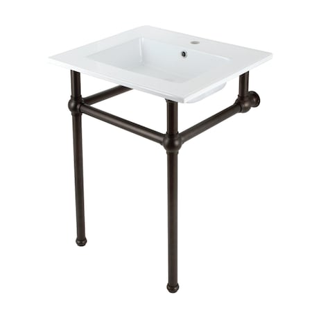 Kingston Brass 25 Console Sink with Brass Legs Single Faucet Hole, WhiteOil Rubbed Bronze KVBH252275